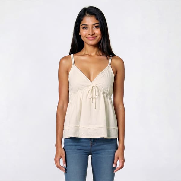 Juniors Pink Rose Jersey V-Neck Eyelet Mix Baby doll Top - image 