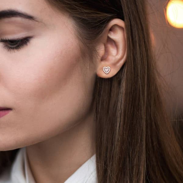 Sophia B 1/10ctw. Baguette Diamond Heart Post Earrings