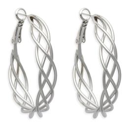 Freedom Silver-Tone Clutchless Twisted Woven Hoop Earrings