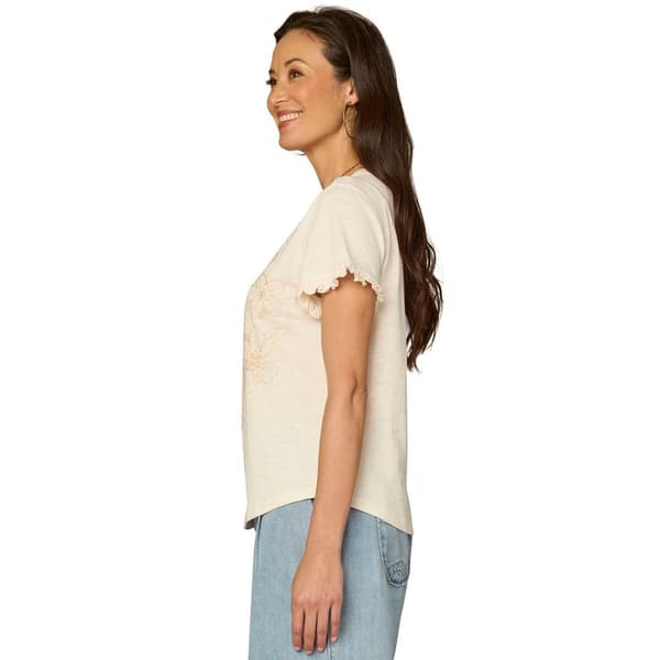 Petite Democracy Short Ruffle Sleeve Floral Embroidery Blouse