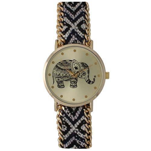 Womens Olivia Pratt Tribal Elephant Watch -14811BLACKWHITE - image 