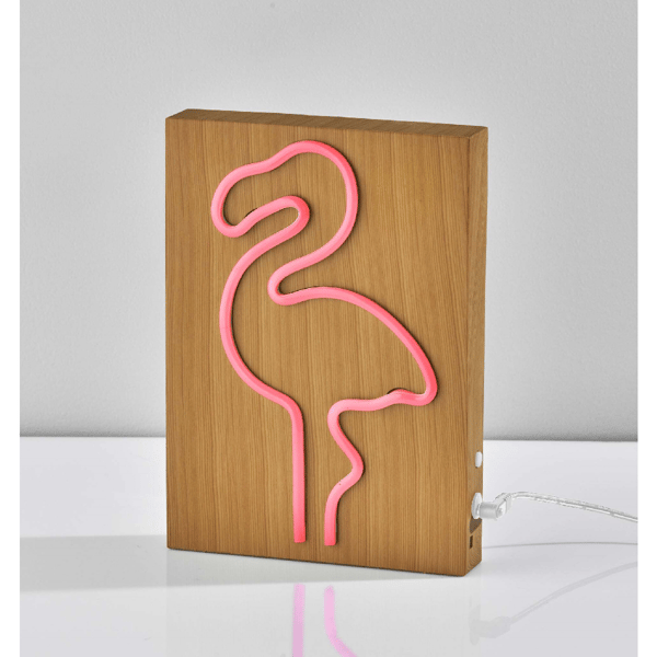 Simplee Adesso Wood Framed Neon Flamingo Table/Wall Lamp