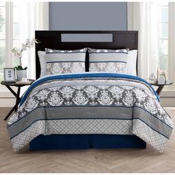 VCNY Home Beckham Blue Damask Queen Bed-in-a-Bag Comforter Set