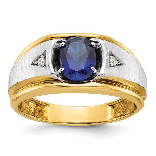 Mens Gentlemens Classics(tm) 14kt. Two Tone Round Sapphire Ring - image 