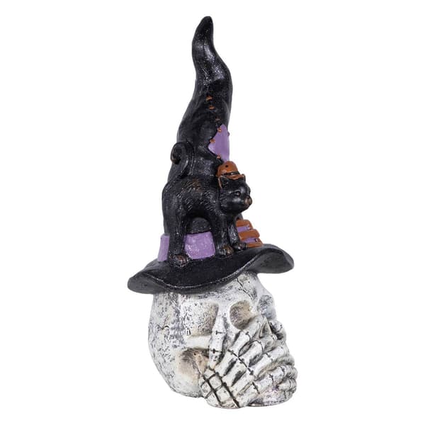 Northlight Seasonal Skull in Witch Hat w/ Cat Halloween Décor