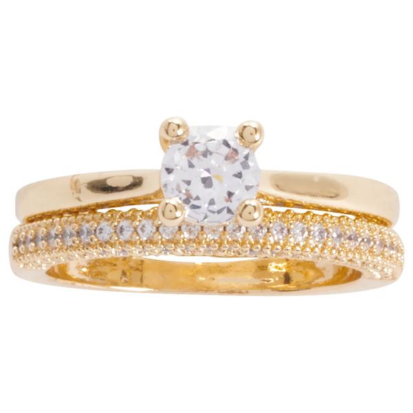 Ashley Cooper(tm) Gold-Tone CZ Round Stone Pave Bridal Set - image 