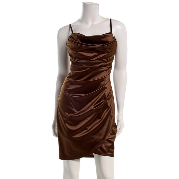 Juniors Emerald Sundae Stretch Satin Ruch Tulip Sheath Dress - image 