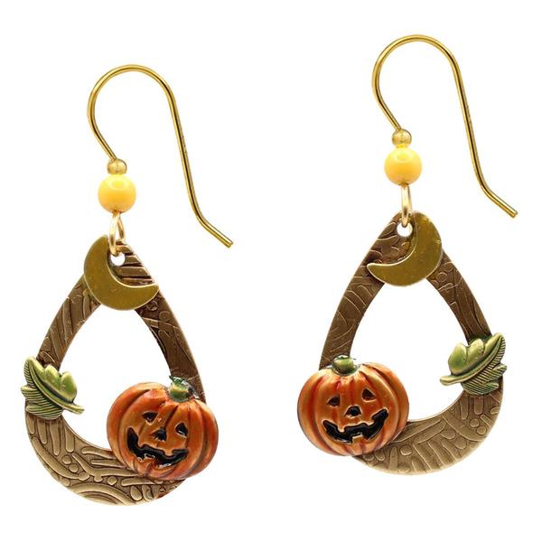 Silver Forest Pumpkin/Cresent Moon/Leaf Earrings - image 