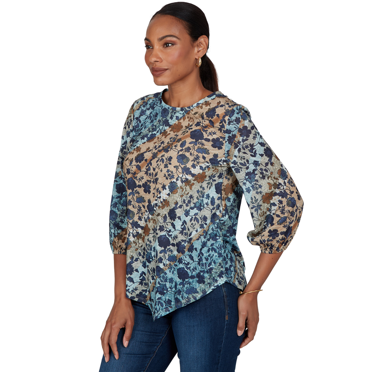 Womens Ruby Rd. Mythical Floral Ombre Asymmetric Hem Blouse
