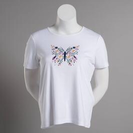 Petite Bonnie Evans Floral Butterfly Short Sleeve Embroidered Tee