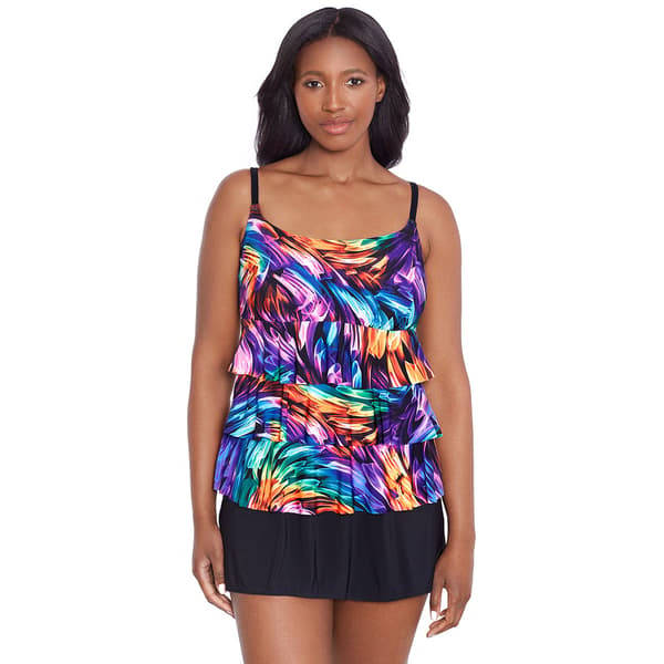 Womens Great Lengths Ribbon Candy Ruffle Faux Skirtini One Piece - image 