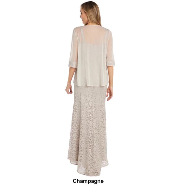 Womens R&M Richards Scroll Lace Jacket Gown with Pearl Neck Trim