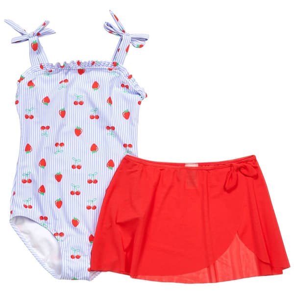 Girls (7-16) Kensie Girl Bow Stripe/Fruit One Piece Swimsuit