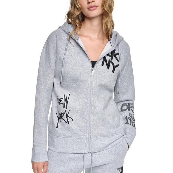 Womens DKNY Sport Graffiti Rhinestone Graphic Full Zip Hoo - image 