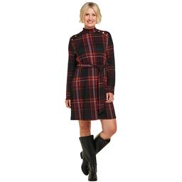 Petite Emily Daniels Long Sleeve Plaid Button Sweater Dress