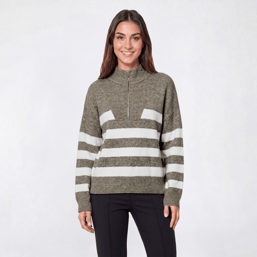 Petite Napa Valley Long Sleeve Stripe Zip Neck Sweater - image 