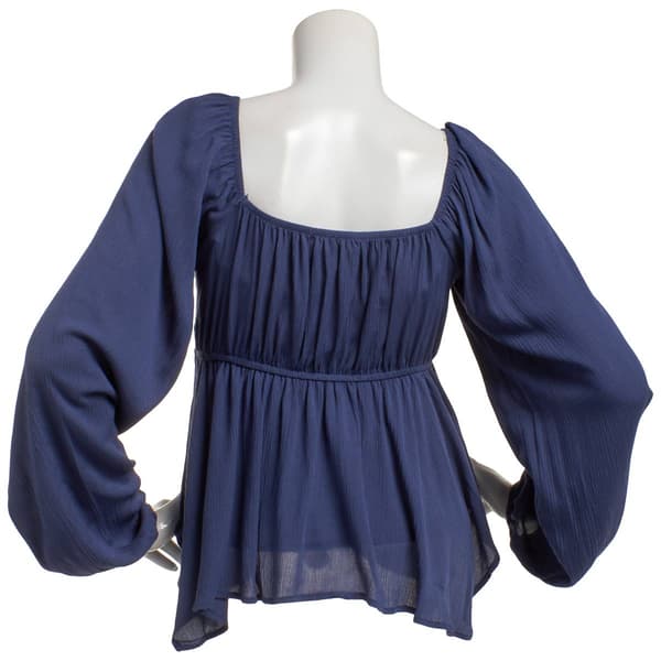 Juniors Madden Girl Long Sleeve Puff Crochet Yoke Babydoll Blouse