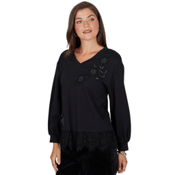 Petite Ruby Rd. Mysterious Romance Lace Trim V-Neck Blouse