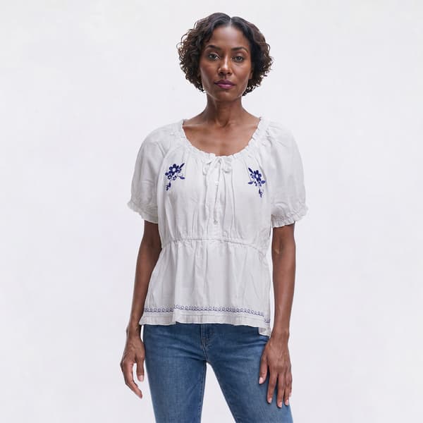 Petite Architect(R) Peasant Floral Embroidery Peplum Blouse - image 