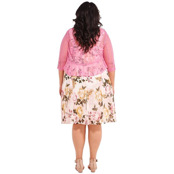 Plus Size Connected Apparel Crochet Jacket w/Print Dress