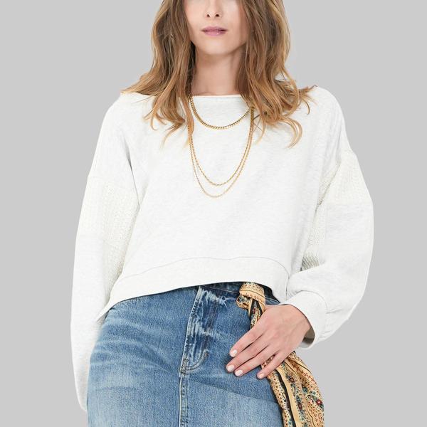 Womens MNK Long Sleeve Solid Lace Trim Fleece Sweatshirt - image 