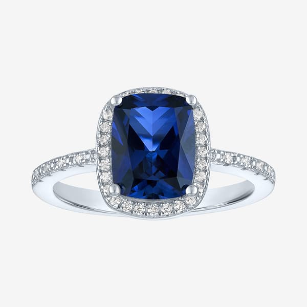 Nova Star® Lab Grown Blue Sapphire & Lab Grown Diamond Halo Ring
