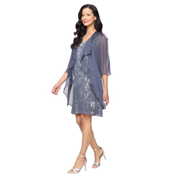 Womens SLNY Floral Foil Cascade Open Jacket Dress - image 