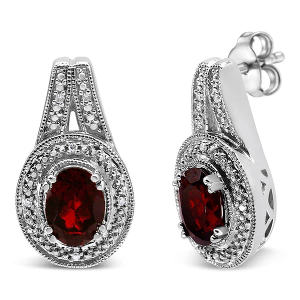 Haus of Brilliance Red Garnet & Diamond Accent Stud Earrings - image 