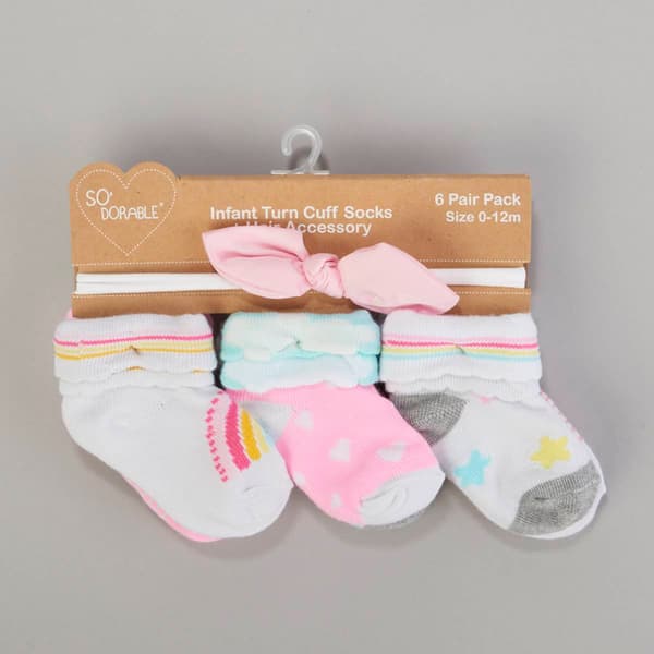 Baby Girl &#40;NB-12M&#41; so'dorable 6pk. Rainbow Star & Hearts Socks - image 