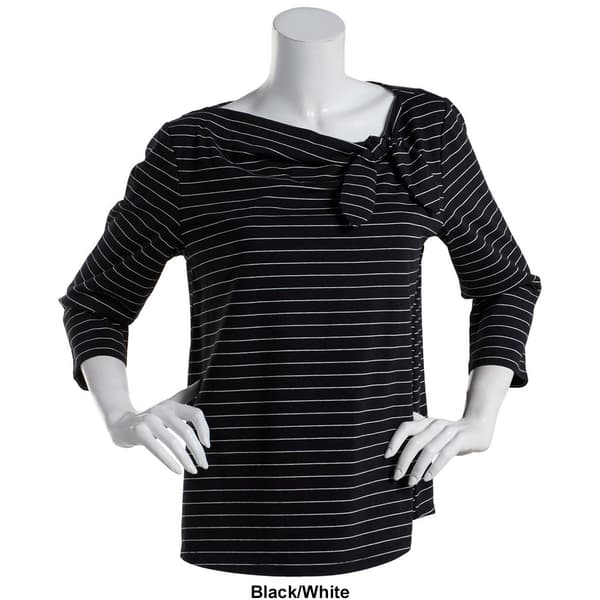 Womens Hannah & Gracie 3/4 Sleeve Marilyn Neck Bow Stripe Top