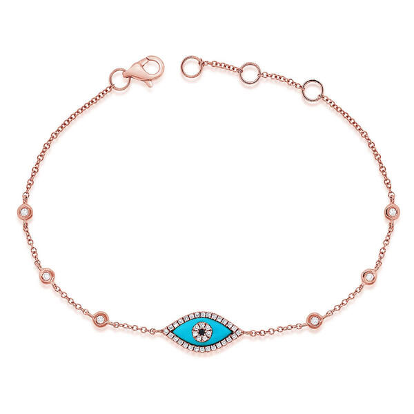 Gemstone Classics&#40;tm&#41;14kt.  Evil Eye Turquoise Diamond Bracelet - image 