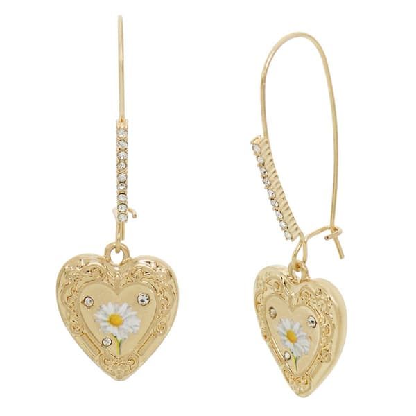 Betsey Johnson Sweetheart Daisy Heart Dangle Earrings