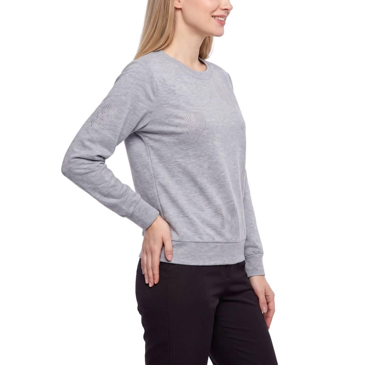 Womens NY Collection Long Sleeve Sequin Heart Sweatshirt