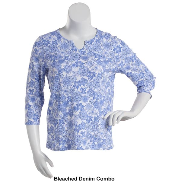 Womens Hasting &amp; Smith 3/4 Sleeve Floral Split Neck Top