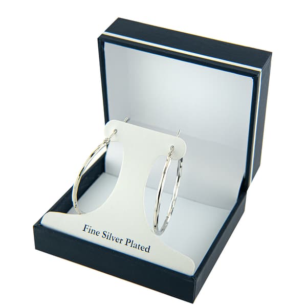 Fine Silver Plated 40mm Diamond Cut Hoop Earrings