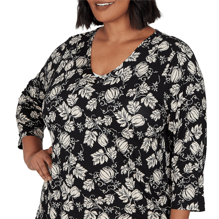 Plus Size Emaline Key Items 3/4 Sleeve V Neck Pumpkin Tee