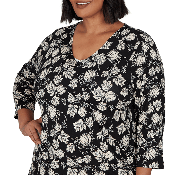 Plus Size Emaline Key Items 3/4 Sleeve V Neck Pumpkin Tee