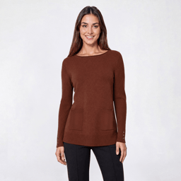 Womens Retrology Long Sleeve Ribbed Sleeve Solid 2 Pocket Sweater