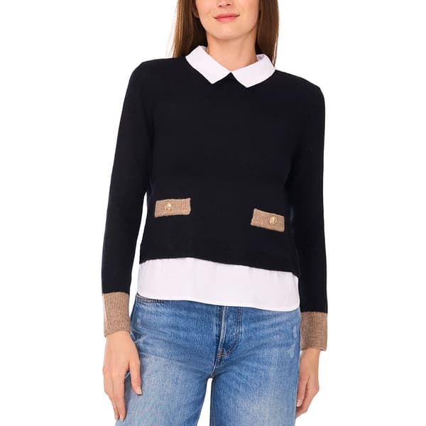 Womens Cece Long Sleeve Two in One Sweater w/ Contrast Pocket