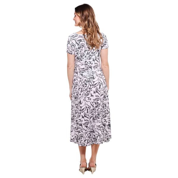 Womens Perceptions Short Sleeve Scroll Midi Dress