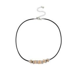 Wearable Art Two-Tone Black Leather Spacer Beaded Necklace