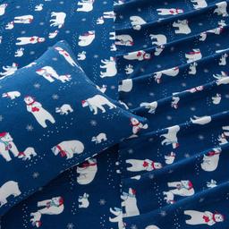 Freshfolds Cotton Navy Polar Bears Holiday 4pc. Flannel Sheet Set