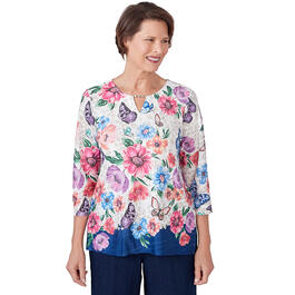 Petite Alfred Dunner In Full Bloom Floral Butterfly Border Tee