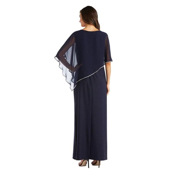 Petite R&M Richards Sheer Asymmetric Poncho Metallic Gown