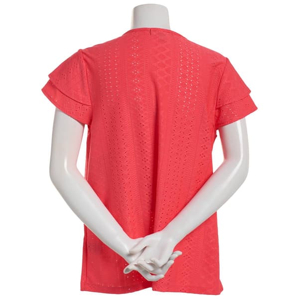 Womens Absolutely Famous Flutter Sleeve Knit Eyelet Blouse
