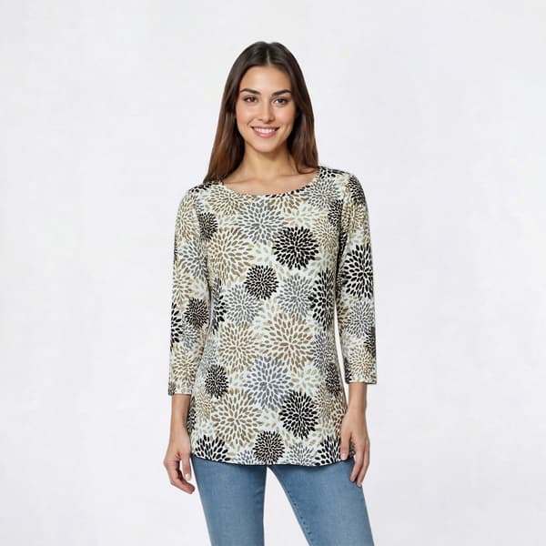 Petite Emily Daniels 3/4 Sleeve Abstract Jacquard Tunic Blouse - image 