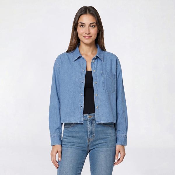 Womens Architect(R) Long Sleeve Denim Cropped Button Down