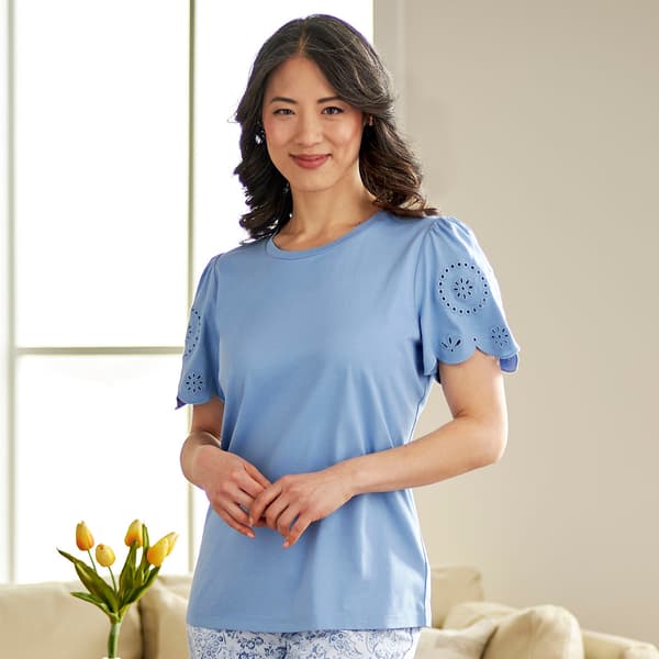 Plus Size Napa Valley Short Eyelet Sleeve Knit Blouse - image 