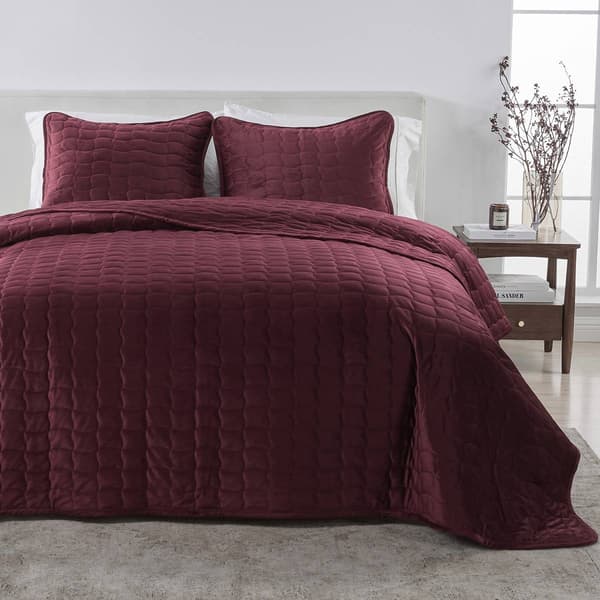 FreshFolds Vivica 3pc. Luxury Velvet Stitched Quilt Set - image 