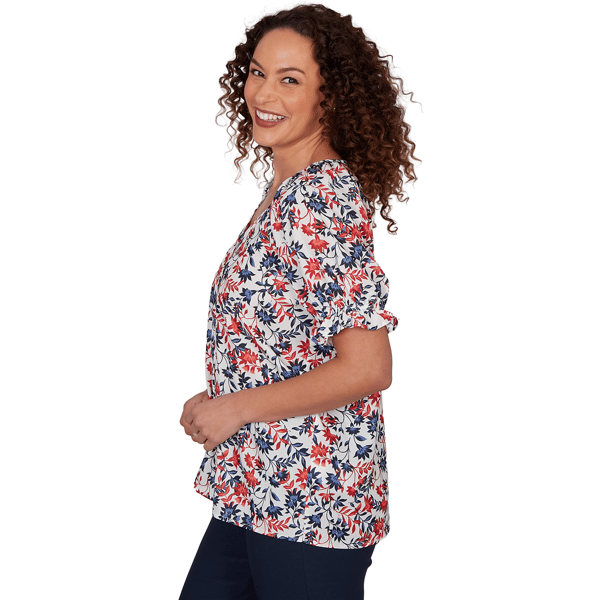 Petite Emaline Sapphire Serenade II Elbow Sleeve Floral Blouse